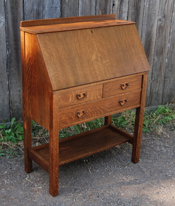 Gustav Stickley Drop Front Desk with two small drawers over one full drawer.  Signed. 